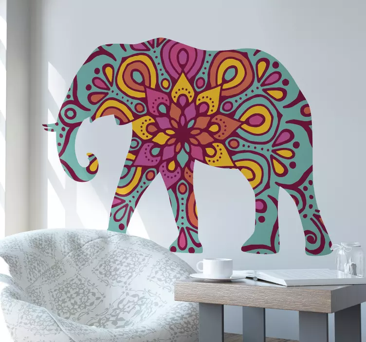 Autocolante decorativo silhueta de elefante colorida - TenStickers