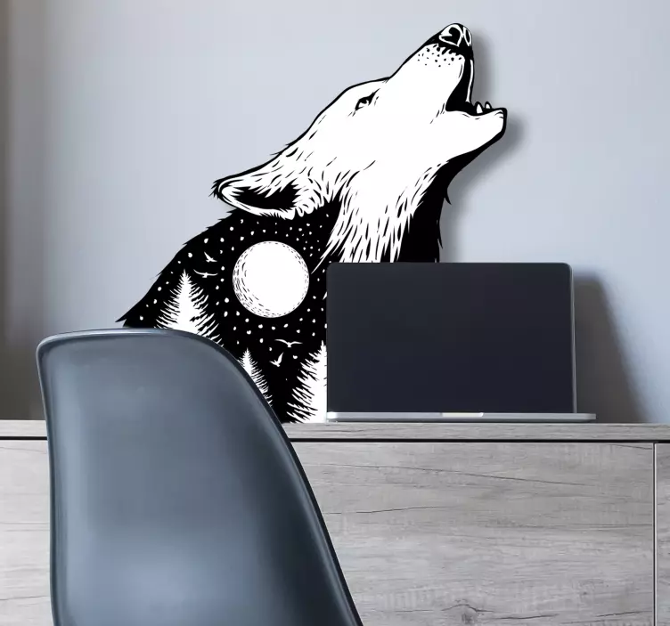 Lobo uivando autocolante decorativo de animais selvagens - TenStickers