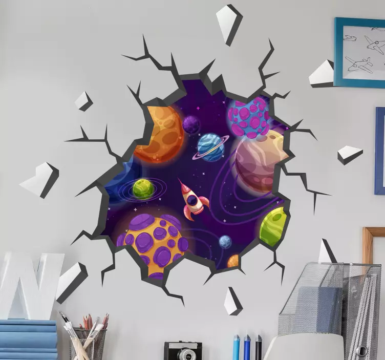 Adesivo decorativo do espaço planetas 3d  - TenStickers