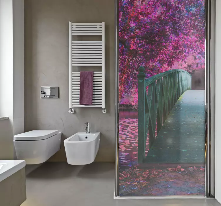 Autocolante duche paisagem de ponte de madeira - TenStickers