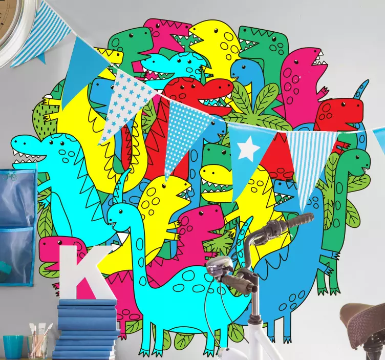 Autocolante grupo de dinossauros coloridos - TenStickers