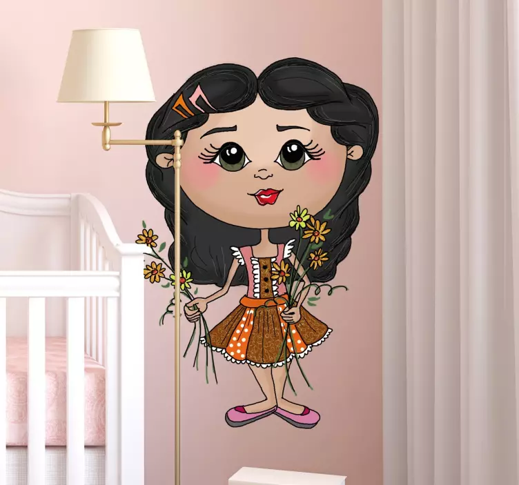 Autocolante infantil menina com ramo de flores - TenStickers