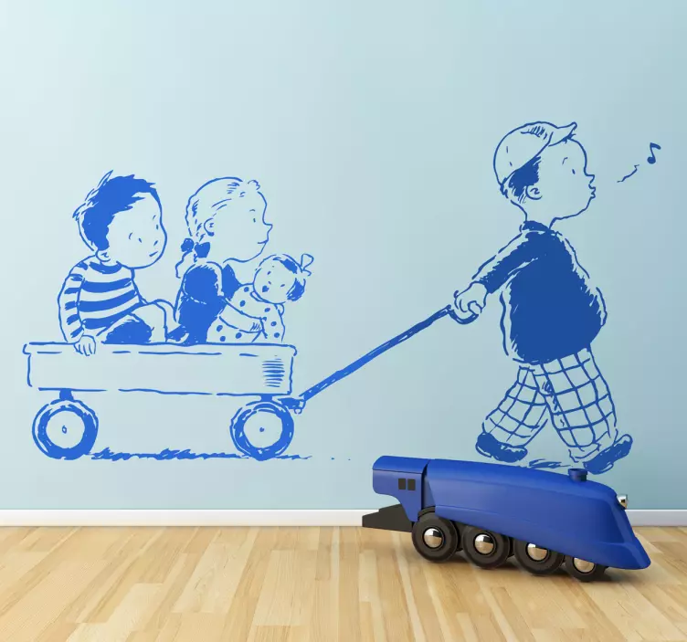 Autocolante infantil miúdo a passear os irmãos mais novos - TenStickers