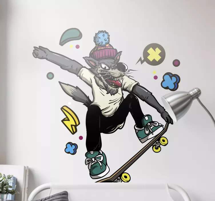 Autocolante lobo andando de skate - TenStickers