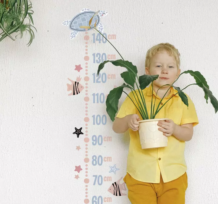 Vinil medidor de altura Tartarugas e peixes no mar - TenStickers