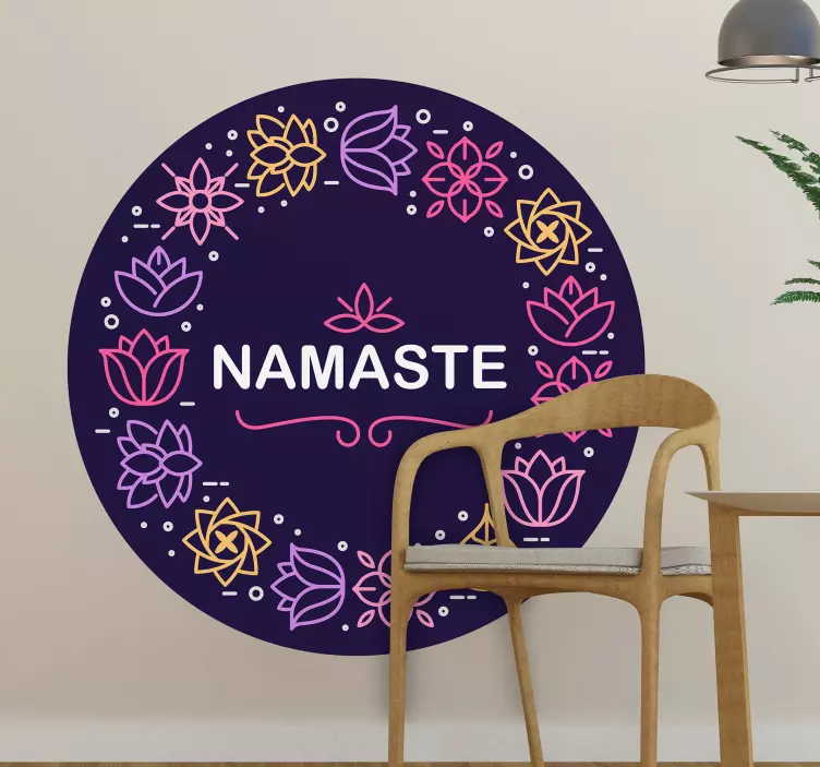 Autocolante natureza desenho de círculo de flores namastê - TenStickers