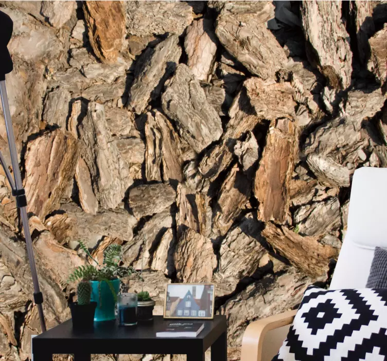 Autocolante sala de estar fundo de casca texturizada - TenStickers