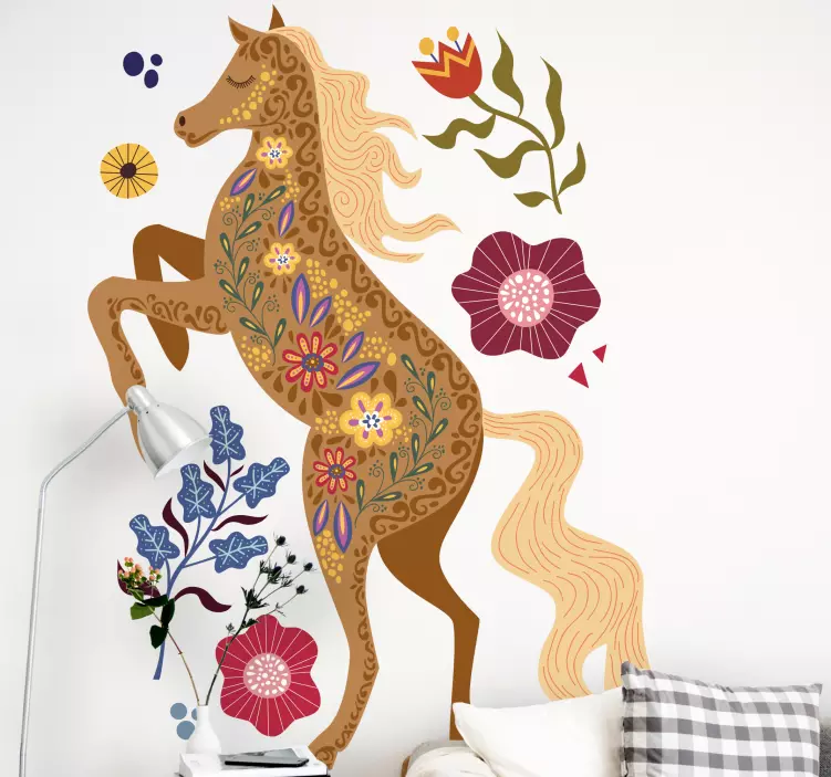 Autocolante padrão floral de cavalo - TenStickers