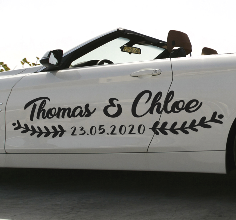Autocolante para carro de casamento nomes - TenStickers
