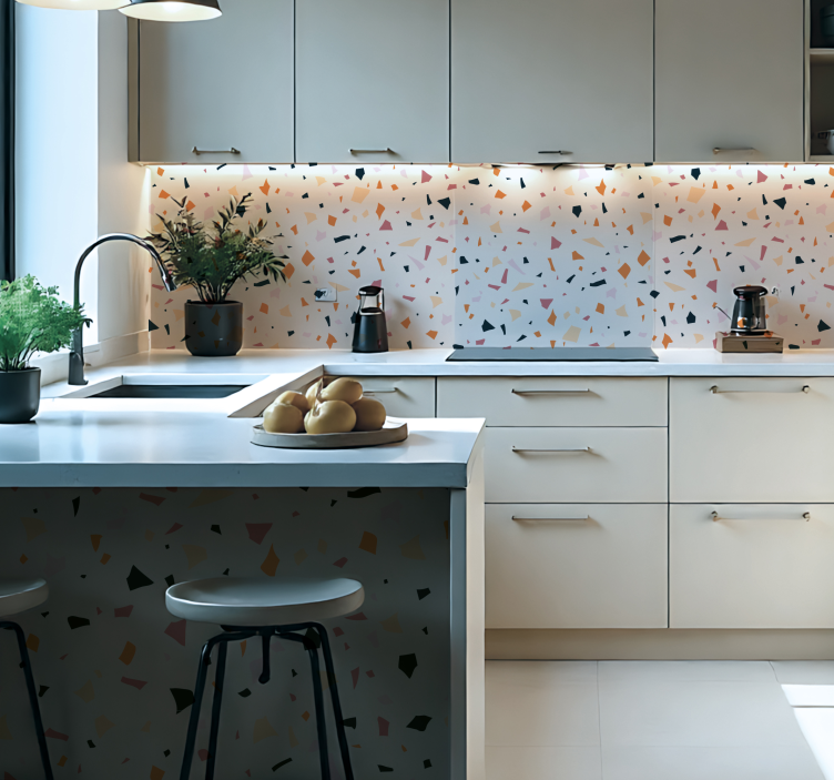 Autocolante para cozinha folha de terrazzo cinza - TenStickers