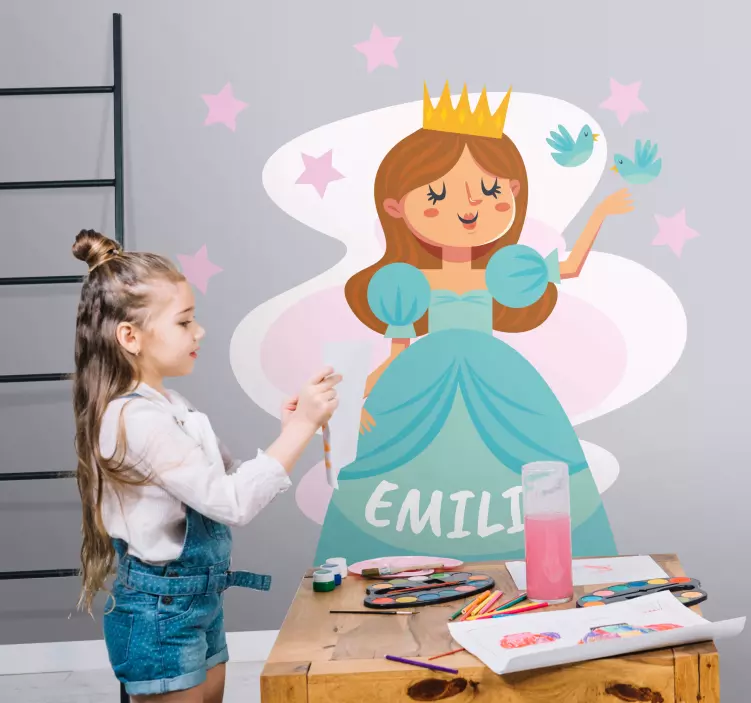 Autocolante para crianças princesa azul com nome - TenStickers