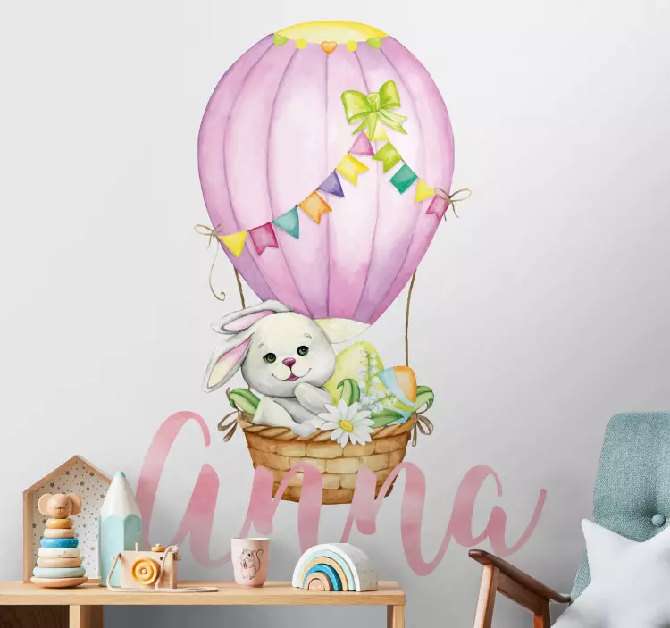 Autocolante para crianças coelho branco com nome - TenStickers