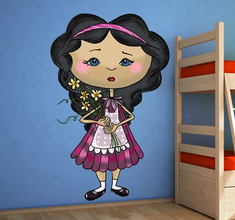 Autocolante para crianças linda garota segurando flores - TenStickers