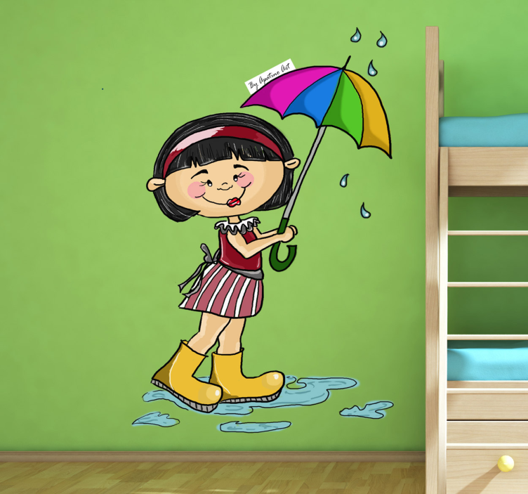 Autocolante para crianças menina com guarda-chuva - TenStickers