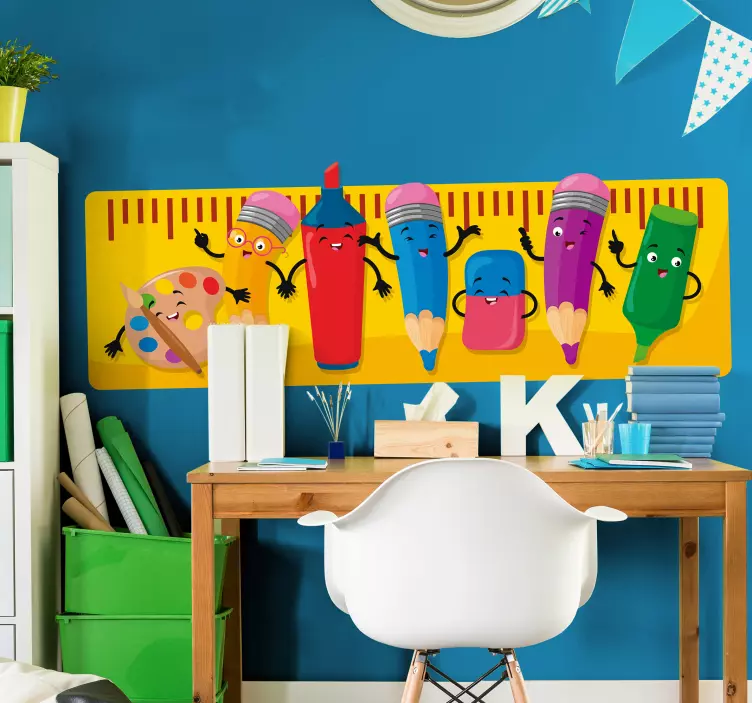 Autocolante para crianças personagens alegres de papelaria - TenStickers