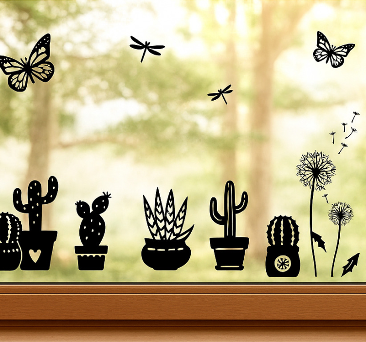 Autocolante para janela decoração divertida de plantas - TenStickers