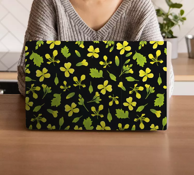 Autocolante para laptop padrão floral amarelo - TenStickers