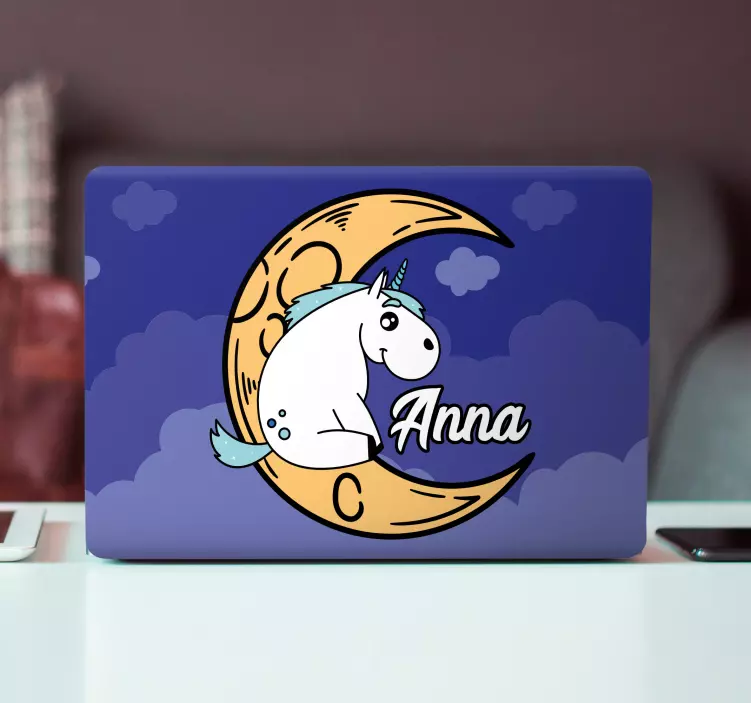 Autocolante para laptop lua unicórnio com nome - TenStickers