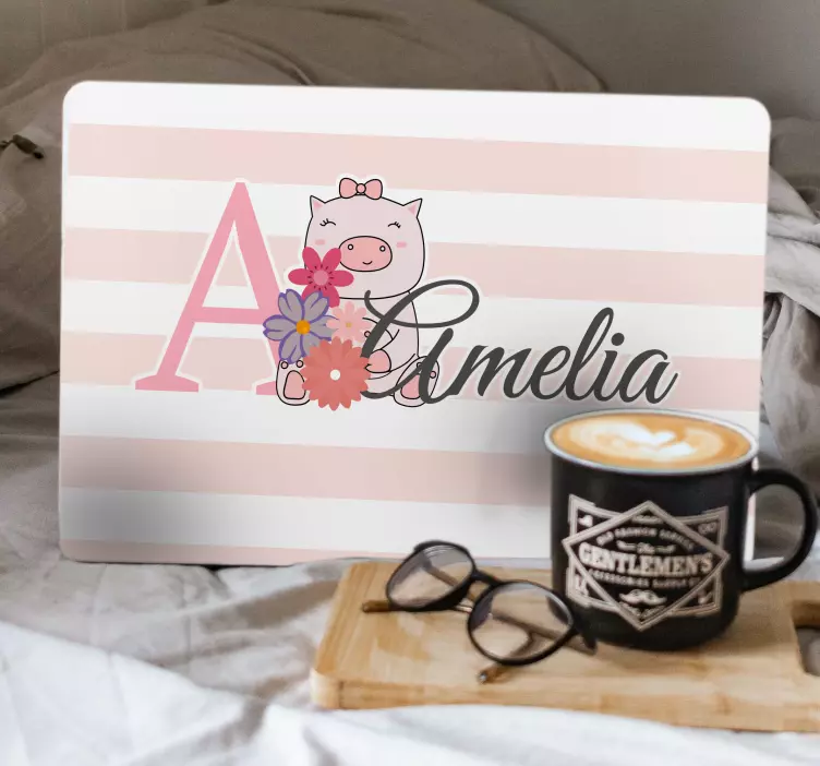 Autocolante para laptop design de porco personalizado - TenStickers