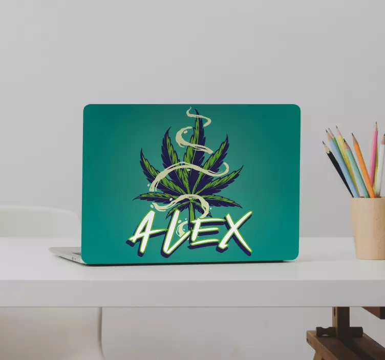 Autocolante para laptop folha de maconha com nome - TenStickers