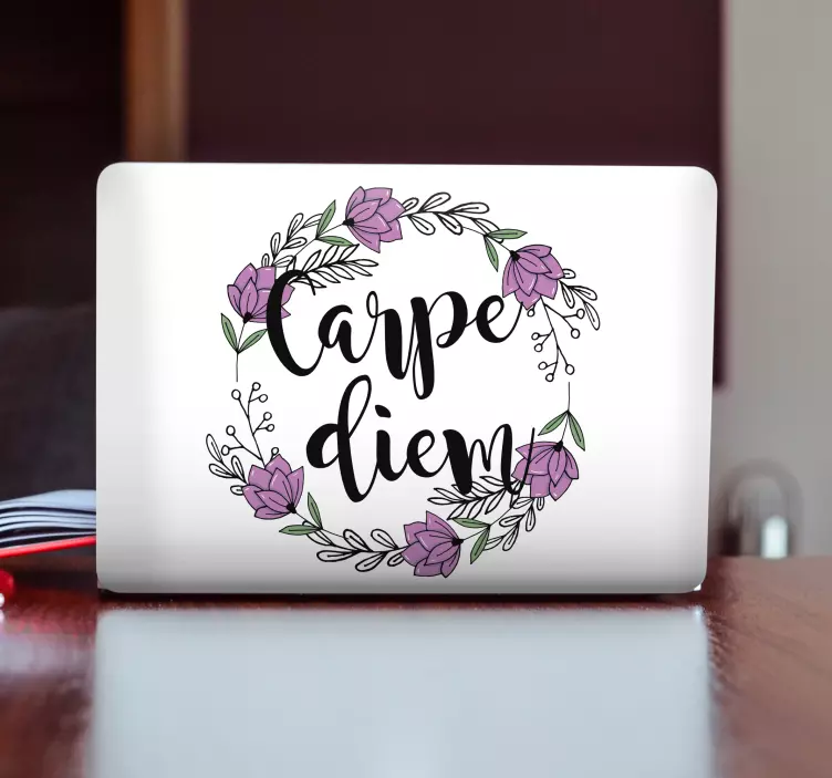 Autocolante para laptop emblema motivacional floral - TenStickers