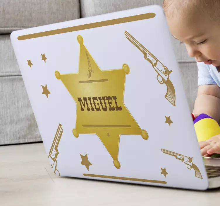 Autocolante para laptop estrela de xerife com nome - TenStickers