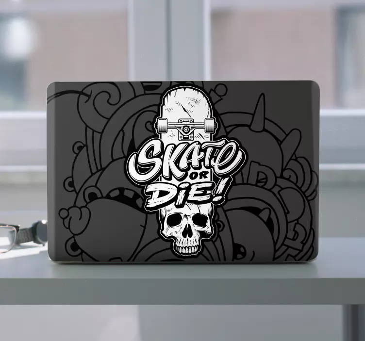 Autocolante para laptop ilustração de caveira de skate - TenStickers
