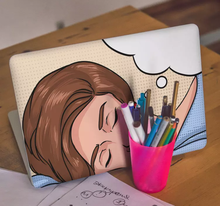 Autocolante para laptop ilustração de mulher dormindo - TenStickers