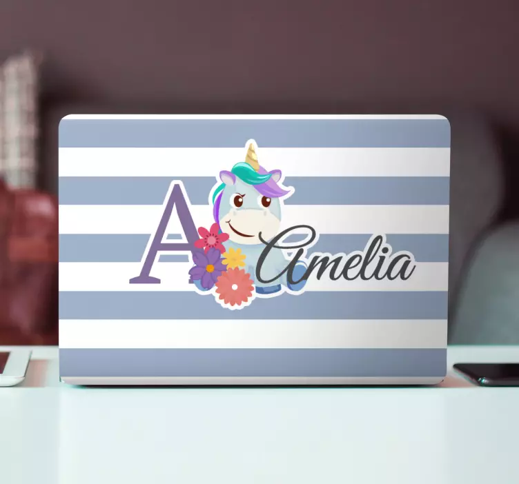 Autocolante para laptop inicial de unicórnio personalizada - TenStickers