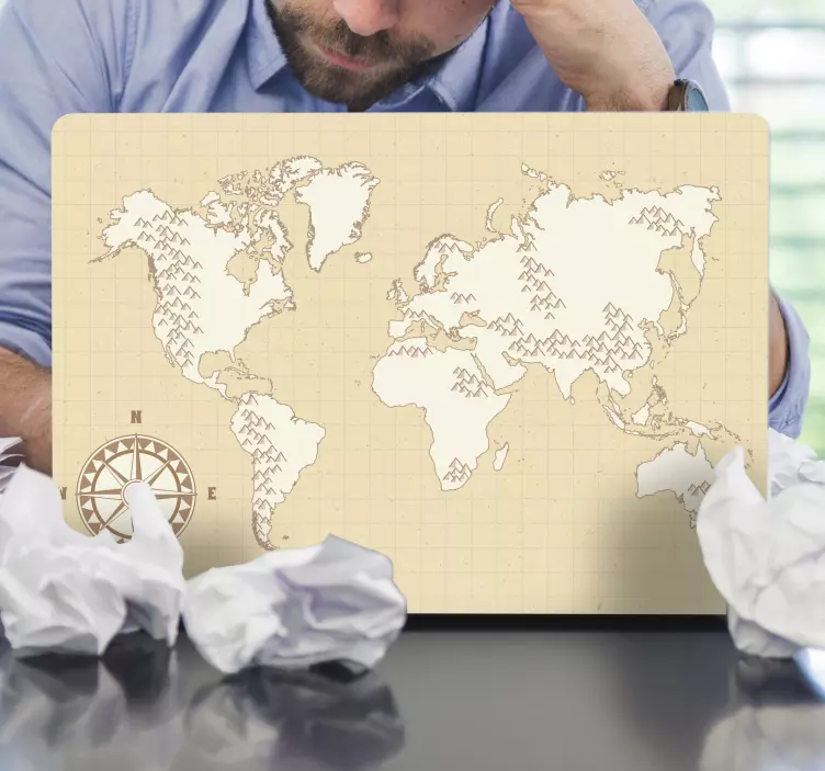 Autocolante para laptop mapa com bússola - TenStickers