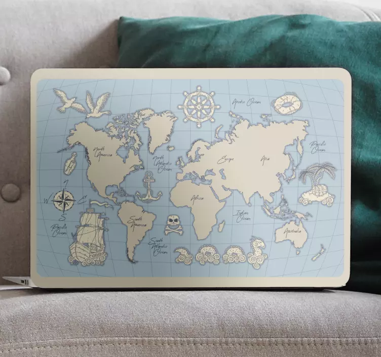 Autocolante para laptop mapa global retrô - TenStickers