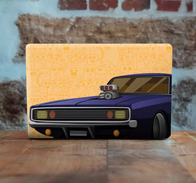 Autocolante para laptop muscle car de desenho animado - TenStickers