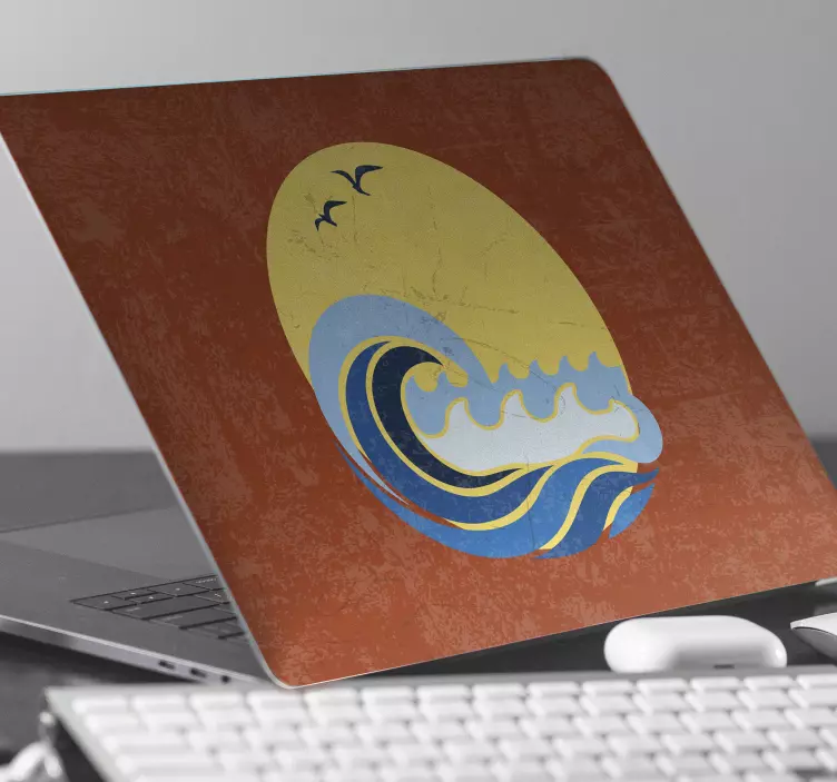 Autocolante para laptop ondas do oceano ao pôr do sol - TenStickers