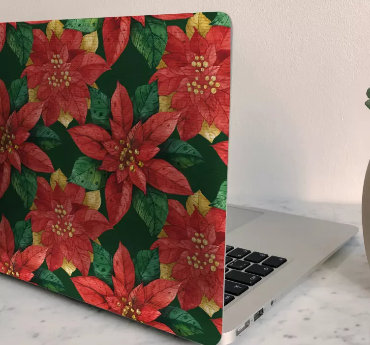 Autocolante para laptop padrão floral de poinsétia - TenStickers