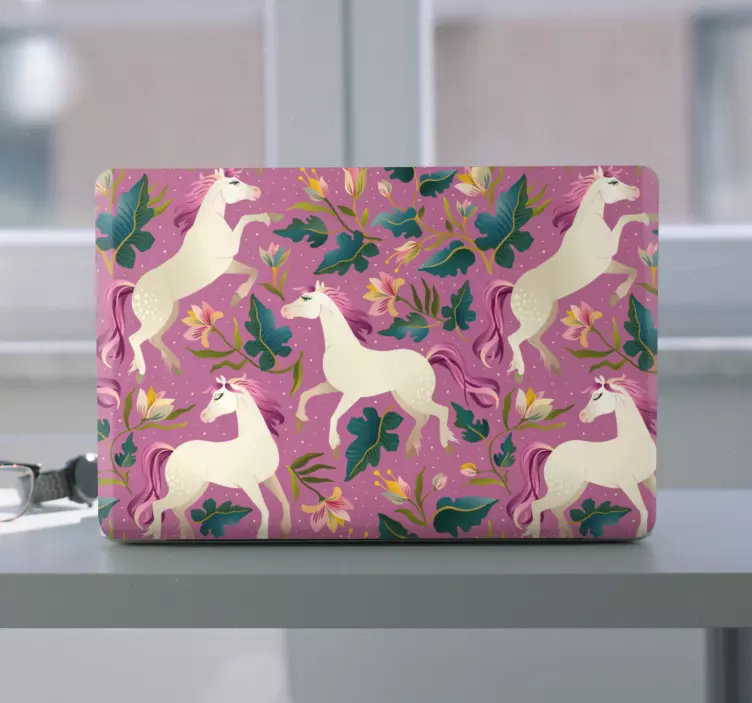 Autocolante para laptop unicórnios florais místicos - TenStickers