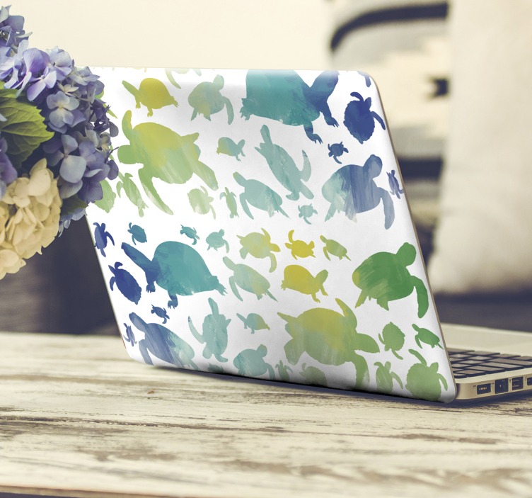 Autocolante para laptop silhuetas coloridas de tartarugas - TenStickers