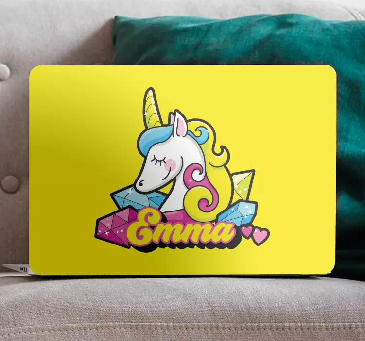 Autocolante para laptop unicórnio personalizado com gemas - TenStickers