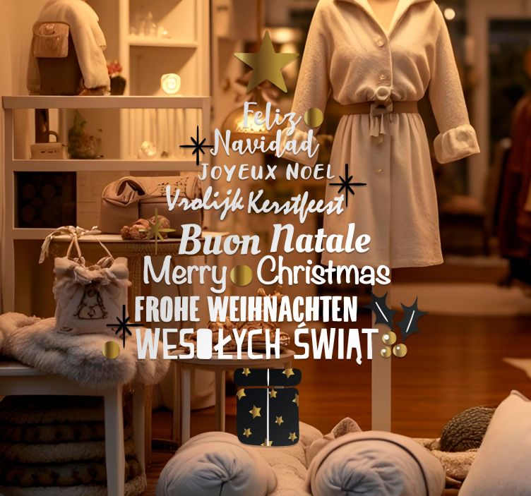 Autocolante para montras árvore de natal em diferentes idiomas - TenStickers