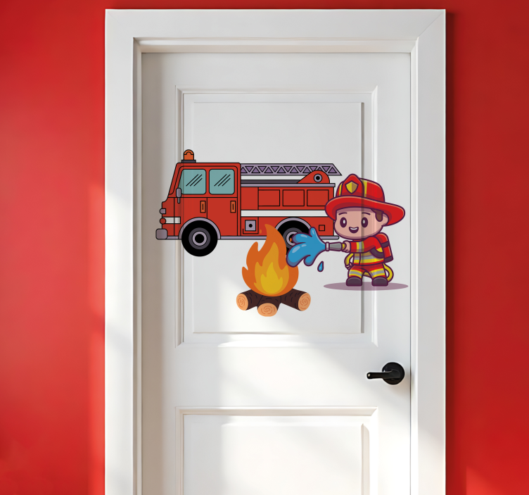 Autocolante para porta bombeiro para quarto infantil - TenStickers