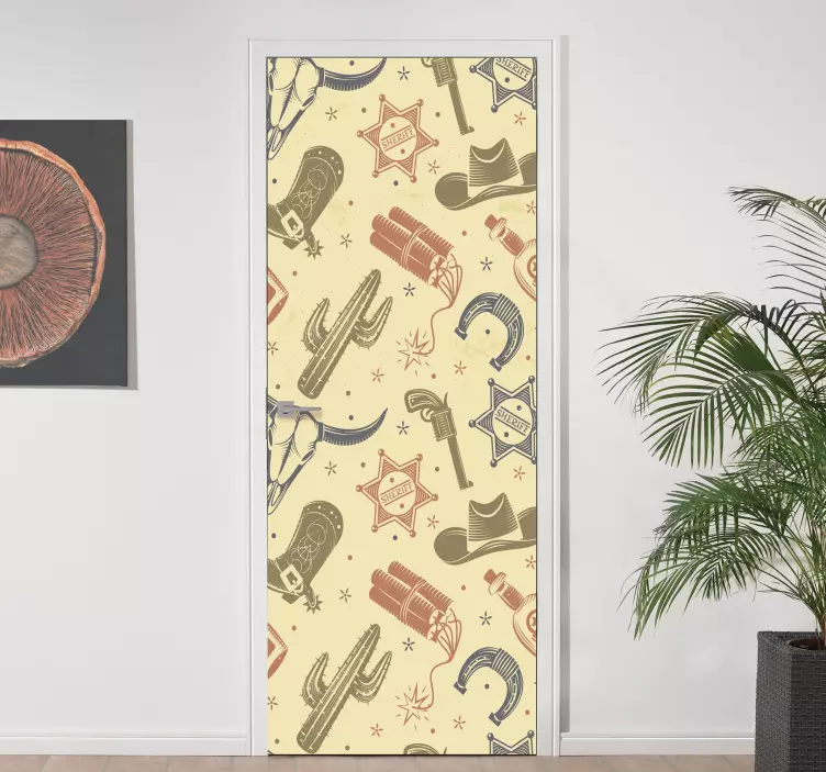 Autocolante para porta com elementos de tema faroeste - TenStickers