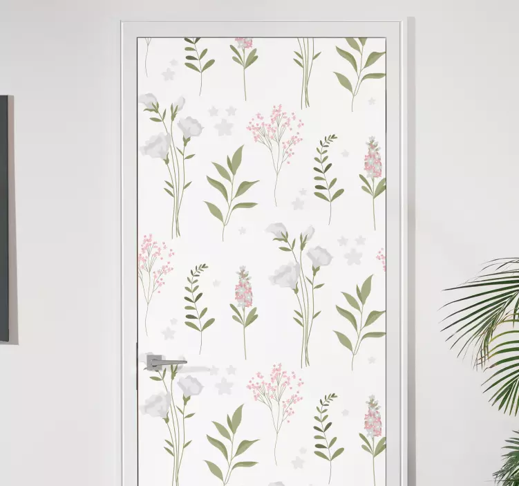 Autocolante para porta design floral bege - TenStickers