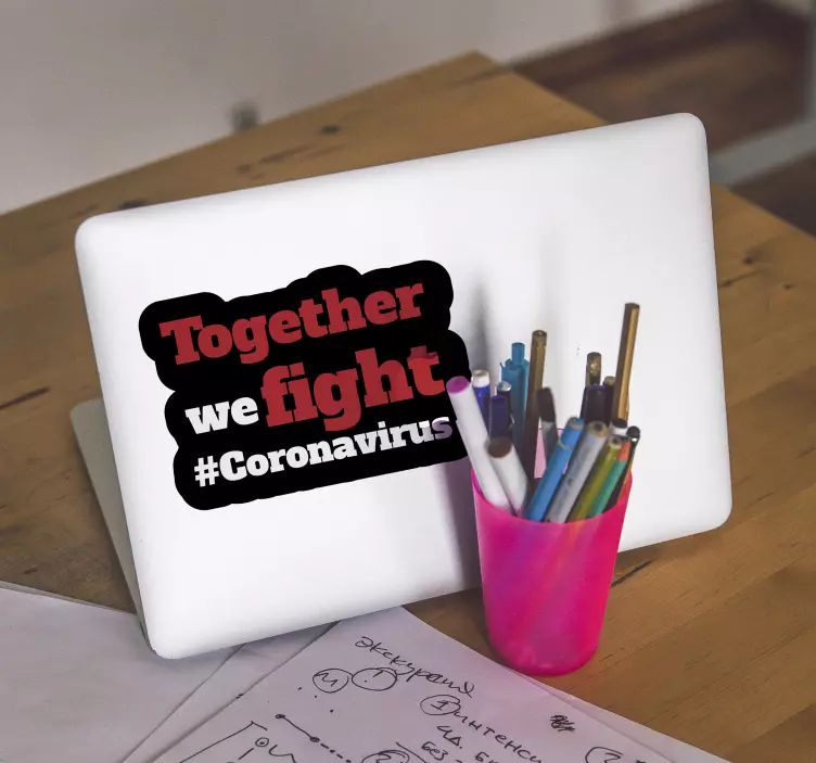 Autocolante para portátil juntos contra o coronavírus - TenStickers
