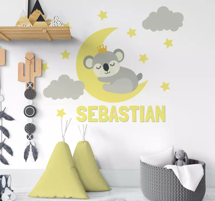 Adesivo para decoração de quarto infantil rei coala dormindo - TenStickers