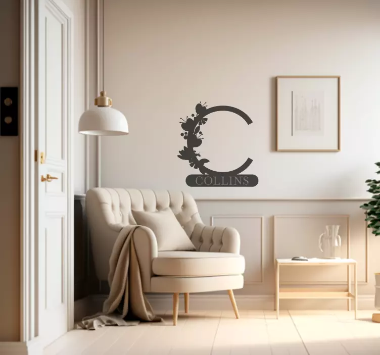 Autocolante personalizável letra detalhe floral - TenStickers