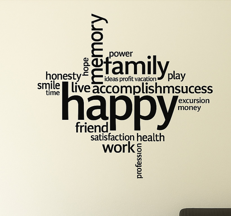 Autocolante sala de estar colagem de palavras positivas - TenStickers