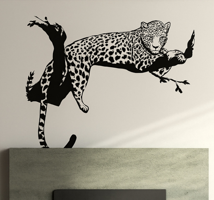 Autocolante sala de estar leopardo na árvore - TenStickers