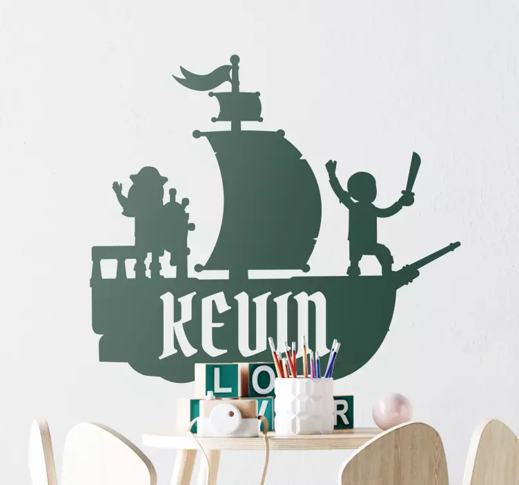 Autocolantes de ilustrações Navio pirata com nome - TenStickers