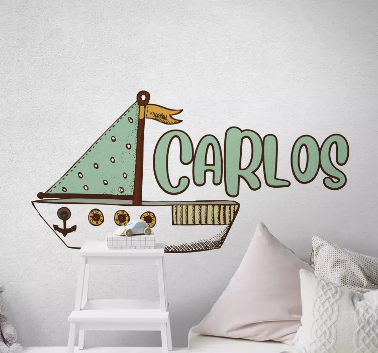 Autocolante Navio pirata infantil com nome - TenStickers