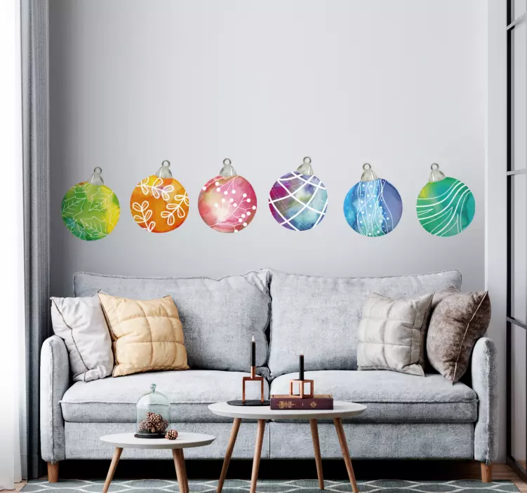 Autocolantes de Natal Enfeites de bola de natal em aquarela - TenStickers