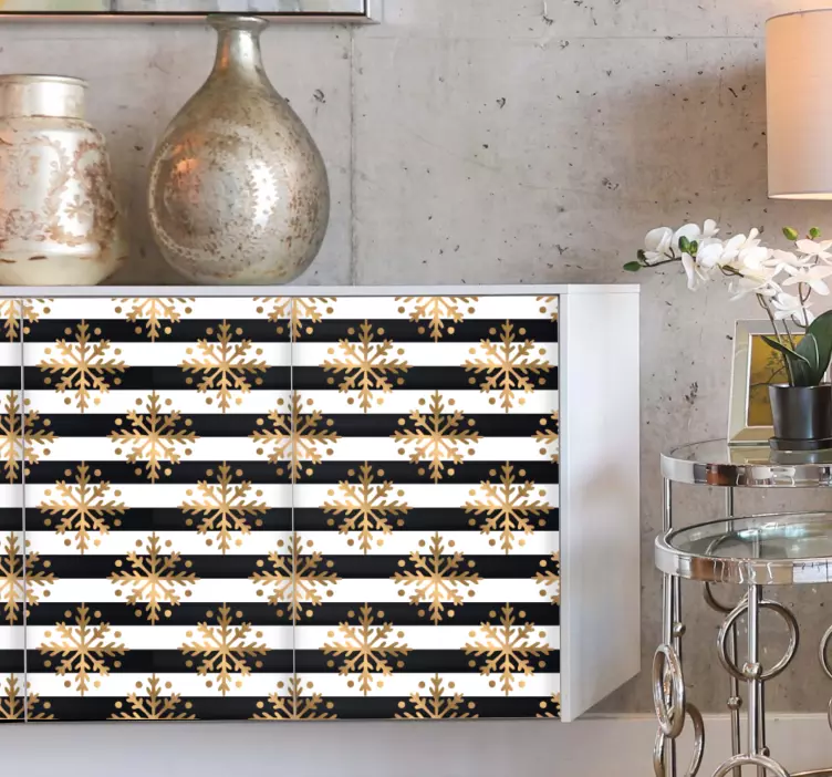 Autocolantes de Natal Flocos de neve dourados em riscas pretas e  - TenStickers